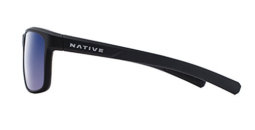 Native Eyewear Wells Polarized Rectangular Sunglasses, Matte Black Crystal/Blue Reflex, 58 mm