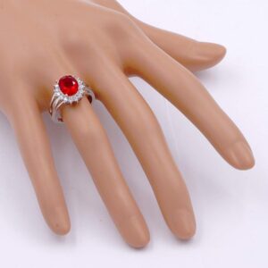 Lavencious Oval Round Ruby CZ Rings Wedding Party Statement Engagement Inspired Cocktails For Woman Size 5-10 (Red, 6)