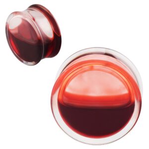 Longbeauty 2Pcs Acrylic Red Liquid Blood Double Flare Ear Plugs Tunnels Gauge 00g