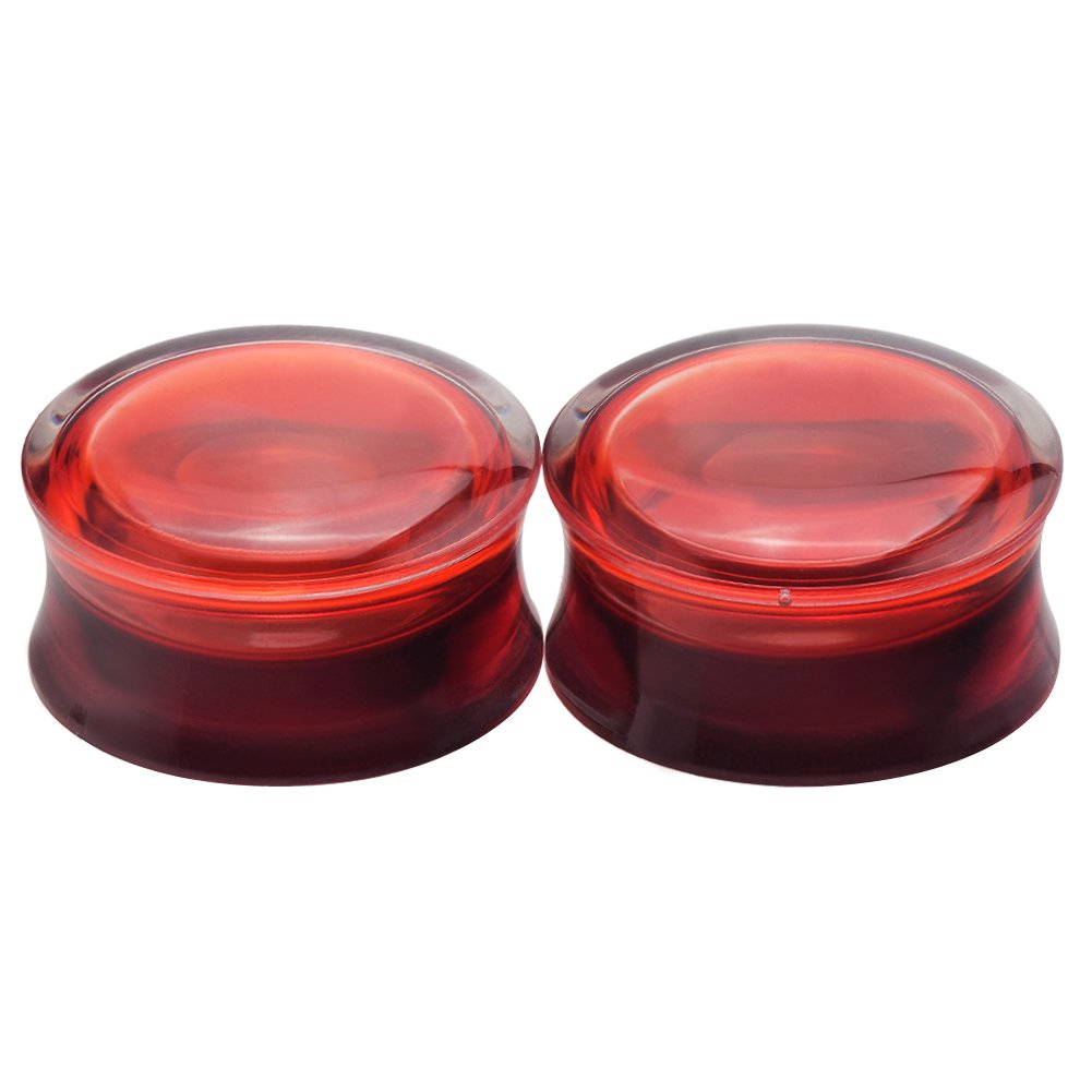 Longbeauty 2Pcs Acrylic Red Liquid Blood Double Flare Ear Plugs Tunnels Gauge 00g