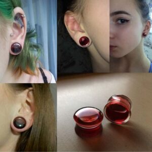 Longbeauty 2Pcs Acrylic Red Liquid Blood Double Flare Ear Plugs Tunnels Gauge 00g