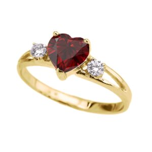 Modern Contemporary Rings 10k Yellow Gold Heart Shape Garnet & White Topaz Split Shank Three Stone Ring - Size 5-1/2