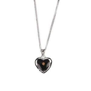 heart with dark-tone interior and mustard seed silver-plated 18-inch pendant necklace