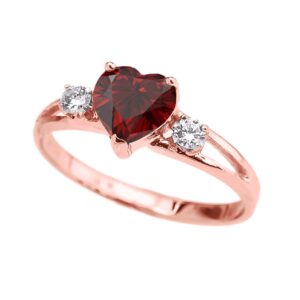 Modern Contemporary Rings 10k Rose Gold Heart Shape Garnet & Rose Topaz Split Shank Three Stone Ring - Size 7