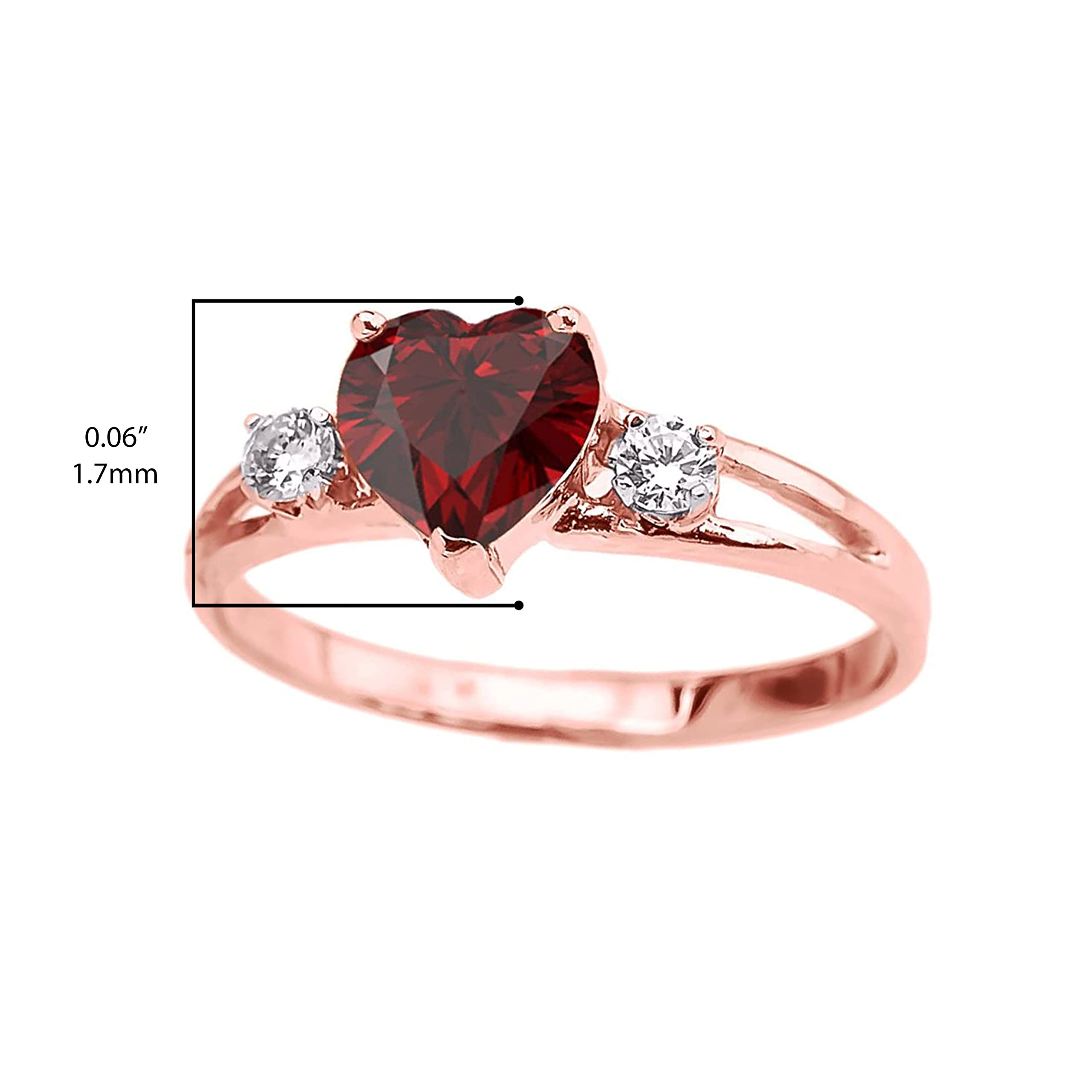 Modern Contemporary Rings 10k Rose Gold Heart Shape Garnet & Rose Topaz Split Shank Three Stone Ring - Size 7