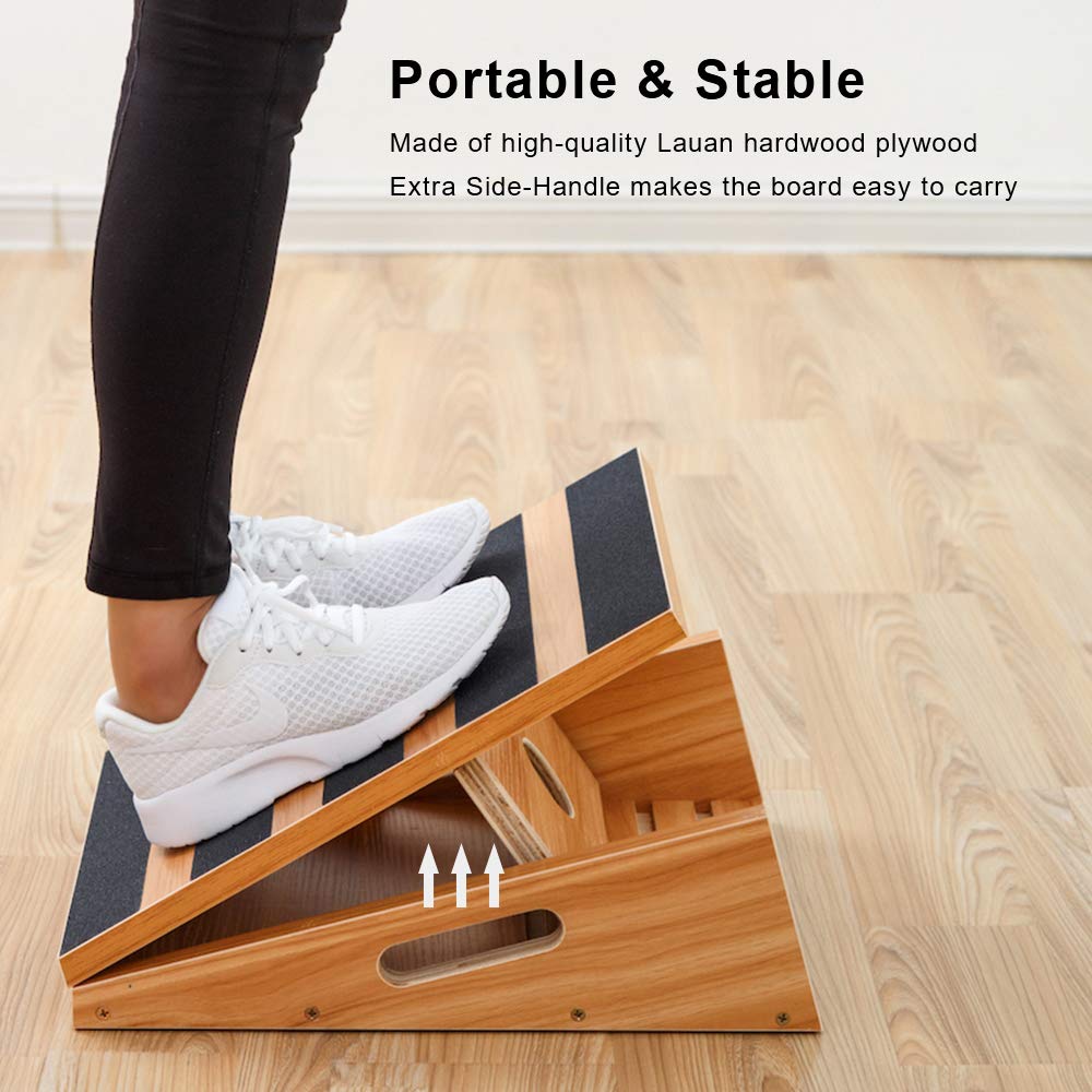 StrongTek Professional Wooden Slant Board, Adjustable Incline Board, and Calf Stretcher, Stretch Board - Extra Side-Handle Design for Portability, Partial-Coverage