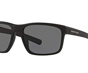 Native Eyewear Wells Polarized Rectangular Sunglasses, Matte Black Crystal/Gray, 58 mm