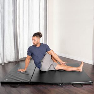 ProSource Tri-Fold Folding Thick Exercise Mat 6’x4’ with Carrying Handles for Tumbling, Martial Arts, Gymnastics, Stretching, Core Workouts, Black