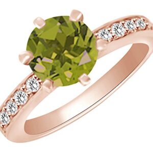 AFFY 2.25 cttw Simulated Green Peridot & White Natural Diamond Engagement Wedding Ring in 14k Rose Gold Ring Size 11.5