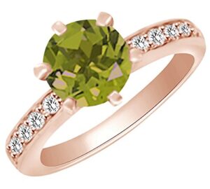 affy 2.25 cttw simulated green peridot & white natural diamond engagement wedding ring in 14k rose gold ring size 11.5