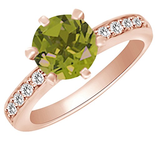 AFFY 2.25 cttw Simulated Green Peridot & White Natural Diamond Engagement Wedding Ring in 14k Rose Gold Ring Size 11.5