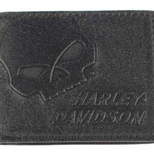 Harley-Davidson Men's Skull Graphite Leather Billfold w/Flip Out UN4627L-GRYBLK