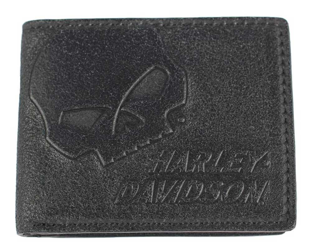 Harley-Davidson Men's Skull Graphite Leather Billfold w/Flip Out UN4627L-GRYBLK