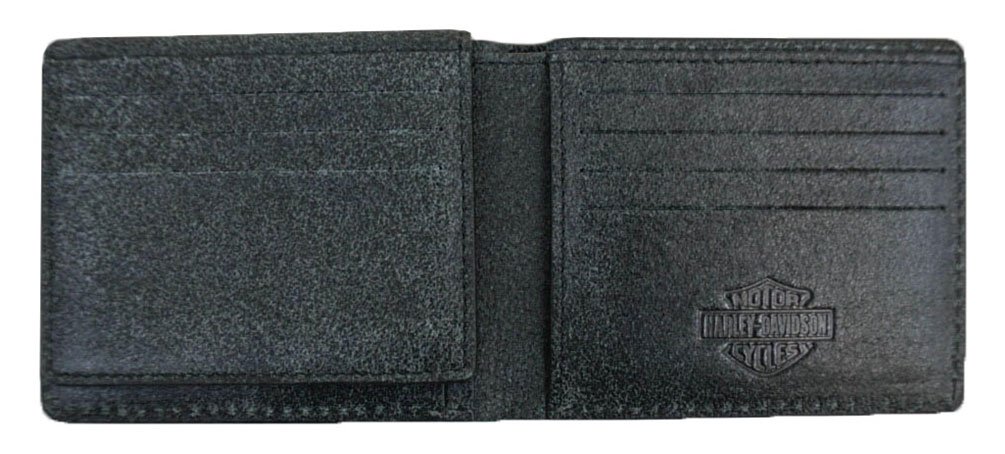 Harley-Davidson Men's Skull Graphite Leather Billfold w/Flip Out UN4627L-GRYBLK