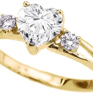 10k Yellow Gold Heart Shape Cubic Zirconia & White Topaz Split Shank Three Stone Ring - Size 4