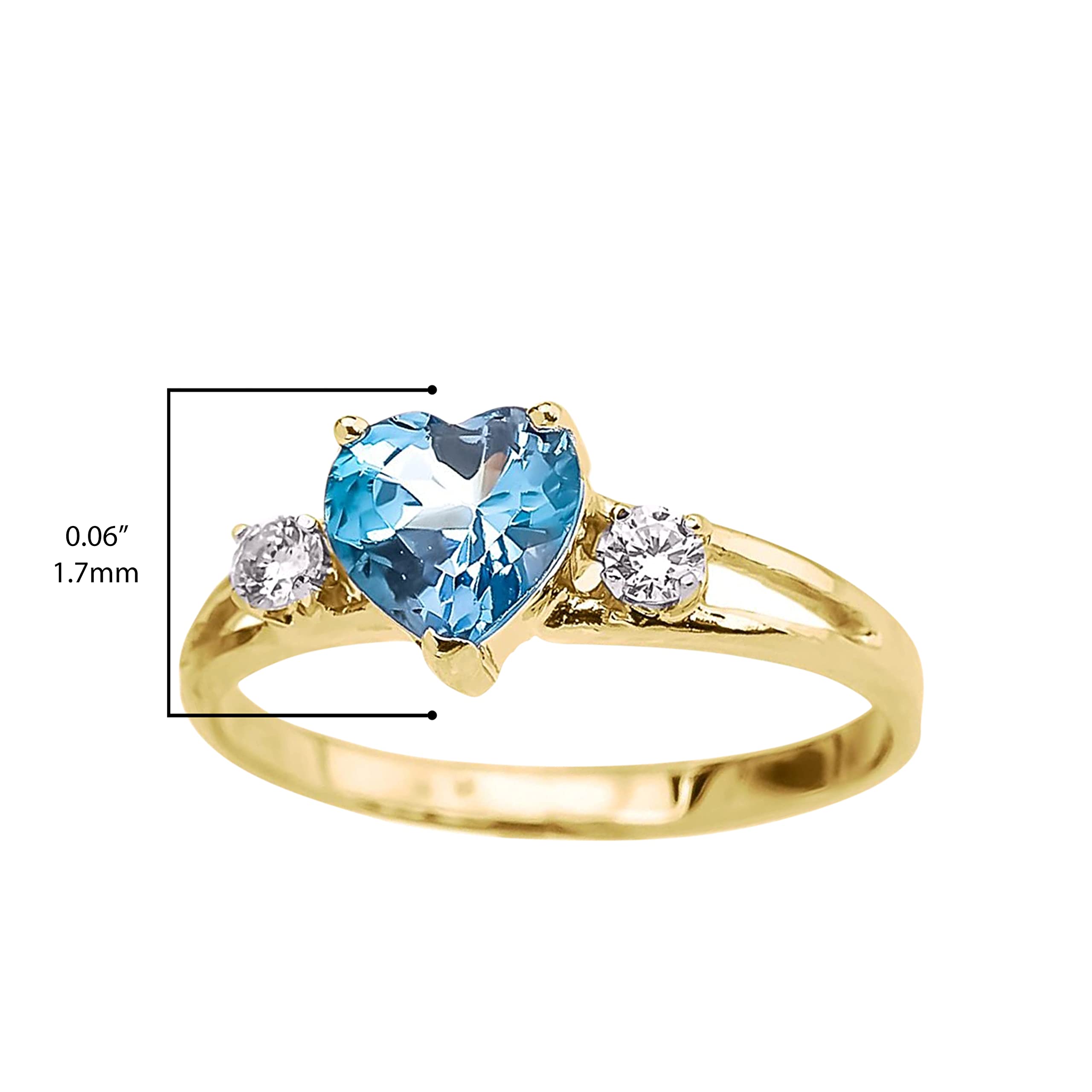 Modern Contemporary Rings 10k Yellow Gold Heart Shape Icy Blue Cubic Zirconia & White Topaz Split Shank Three Stone Promise Ring - Size 4