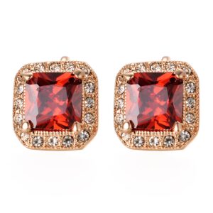 Yoursfs Clip on Square Earrings For Women Non Pierced Ears SImitation Red Ruby Cubic Zirconia Earrings