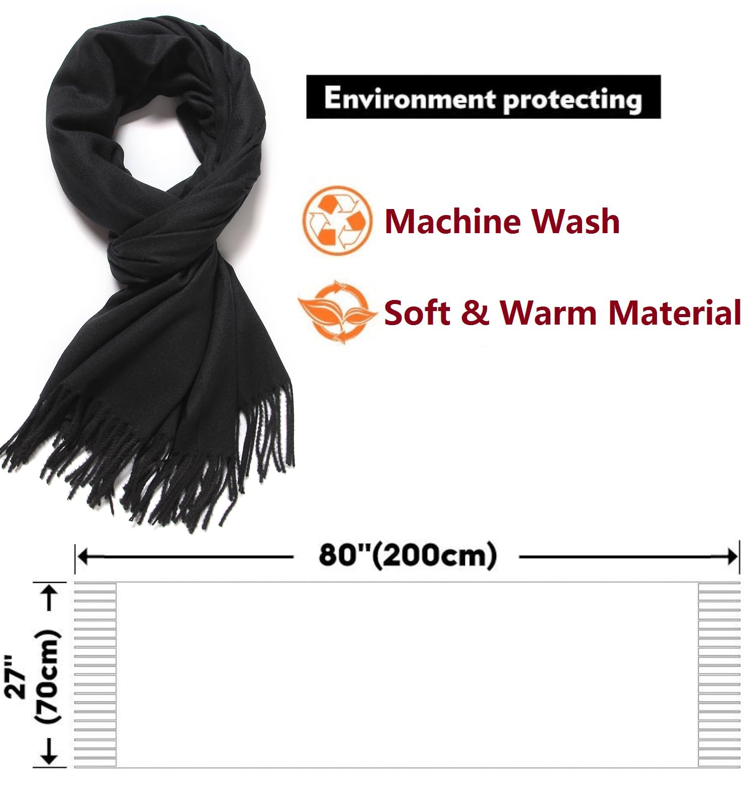 Cindy & Wendy Large Soft Cashmere Silky Pashmina Solid Shawl Wrap Scarf for Women