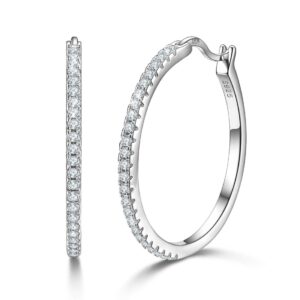 925 sterling silver hoop earrings for women cubic zirconia paved zircon large cz big hoops earrings for women jewelry (40mm hoop earring)