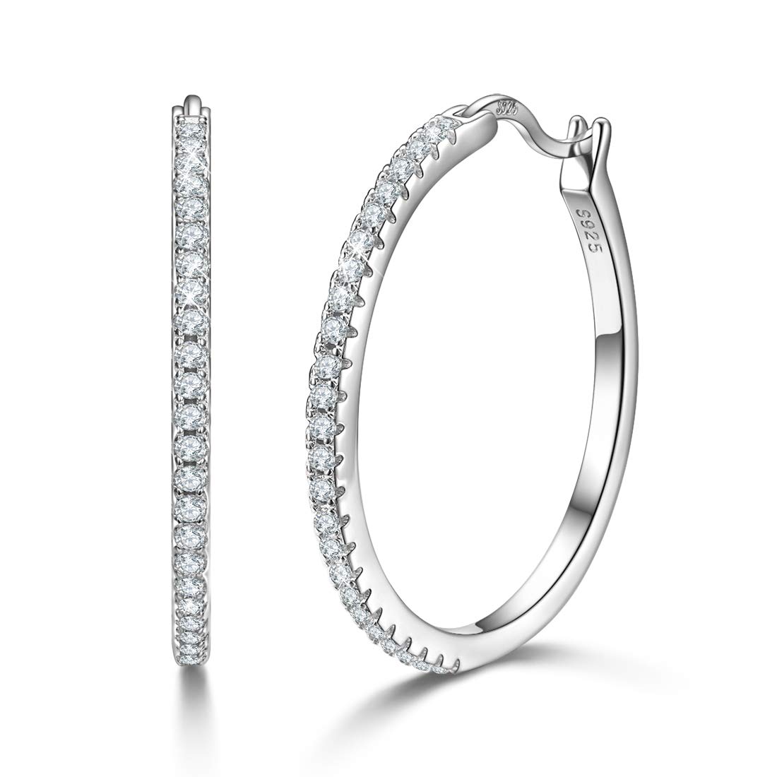 925 Sterling Silver hoop earrings for women cubic zirconia Paved Zircon large CZ big hoops earrings for women Jewelry (40mm Hoop Earring)