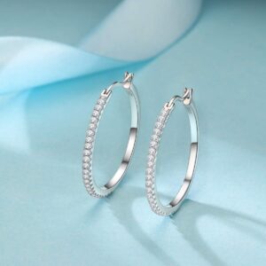 925 Sterling Silver hoop earrings for women cubic zirconia Paved Zircon large CZ big hoops earrings for women Jewelry (40mm Hoop Earring)