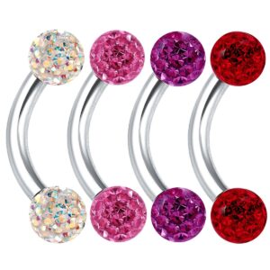 bodyjewellery 4pcs 16g curved barbell helix eyebrow ear lobe bridge snug cartilage anti rim tragus ferido crystal balls bsak pick color (aurora borealis, rose, fuchsia, light siam)