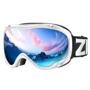 ZIONOR Lagopus Ski Snowboard Goggles UV Protection Anti fog Snow Goggles for Men Women Adult Youth VLT 8.6% White Frame Silver Lens