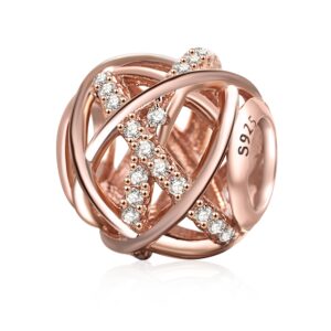 rose gold galaxy charm authentic 925 sterling silver openwork charms with clear cz for pandora european bracelet