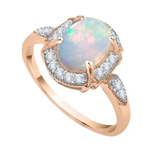 KATARINA Diamond and Oval Cut Opal Fashion Ring in 10K Rose Gold (1 cttw, G-H, I2-I3) (Size-6.5)