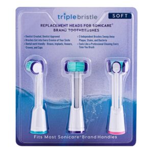 Compatible with Philips Sonicare® ONLY- Three Headed Replacement Toothbrush Heads - Fits ONLY Sonicare Models: DiamondClean, Flexcare+, HealthyWhite+, 2 Series Plaque Control (Soft Bristles - 3 Pack)