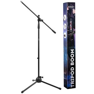 tripod boom microphone stand | perfect for professional and aspiring musicians, stage performances, home studio recordings | lightweight, robust professional microphone stand | mic clip incl