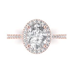 2.27 ct brilliant oval cut clear simulated diamond 14k rose gold solitaire with accents engagement anniversary ring size 5.75