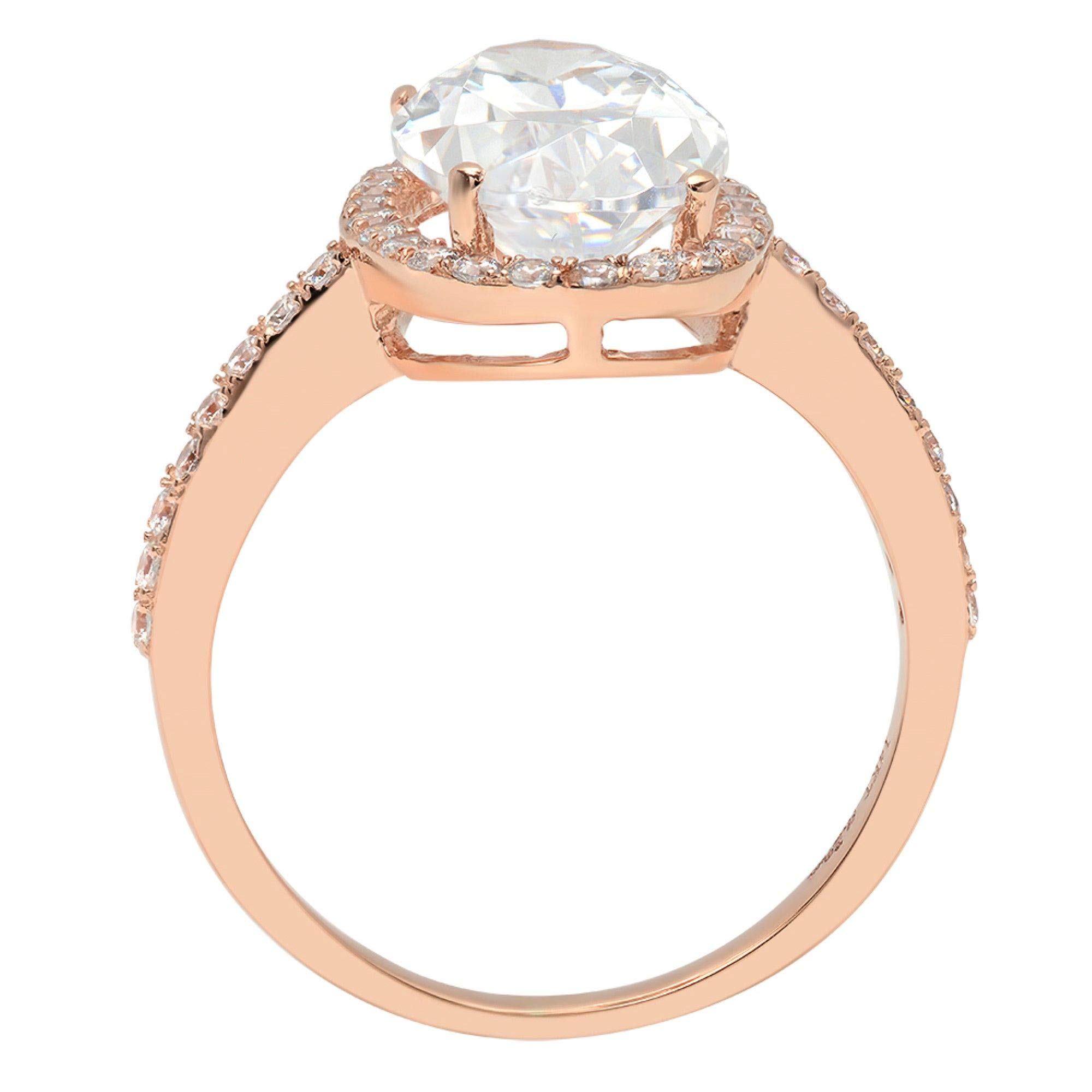 2.27 Ct Brilliant Oval Cut Clear Simulated Diamond 14K Rose Gold Solitaire with Accents Engagement Anniversary Ring Size 5.75