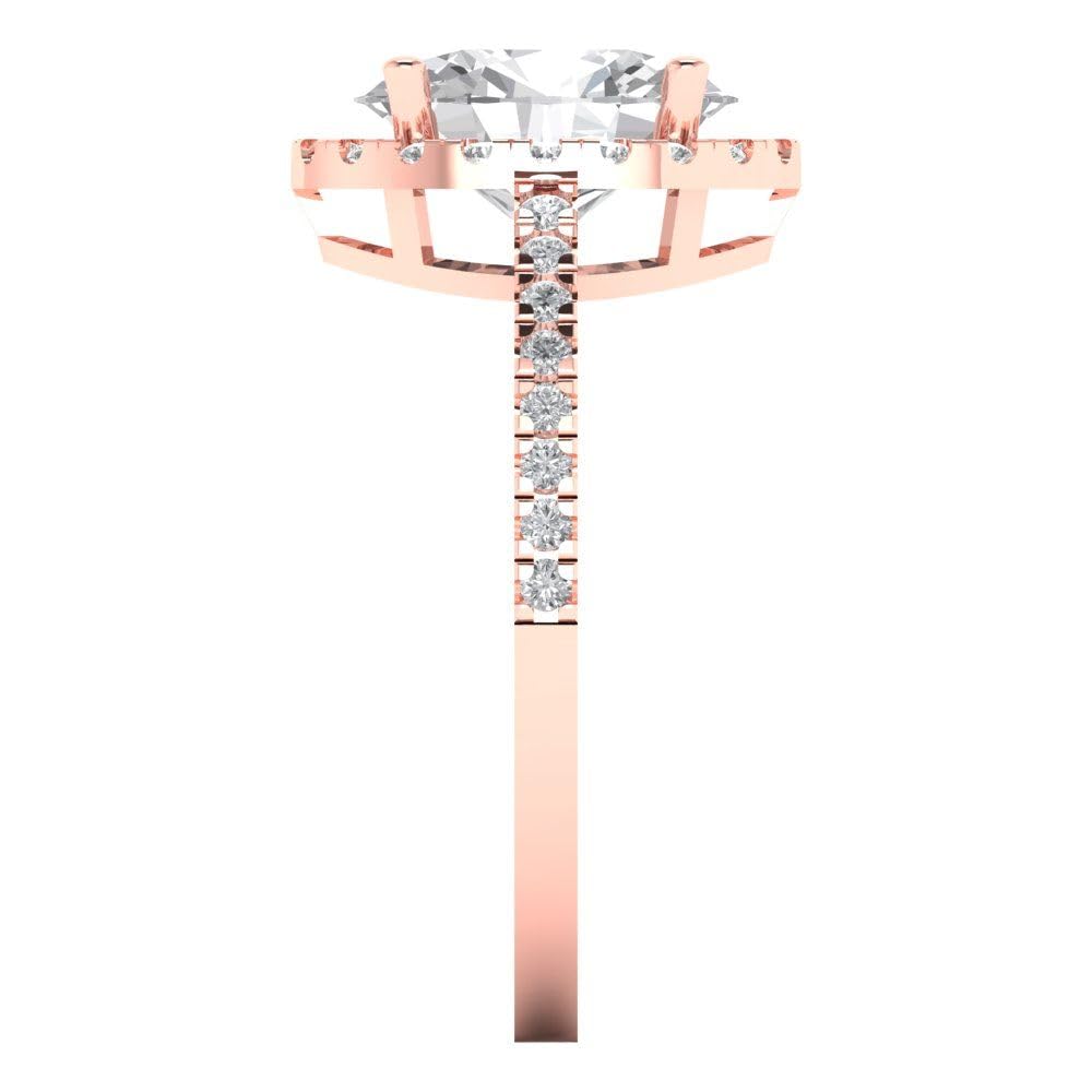 2.27 Ct Brilliant Oval Cut Clear Simulated Diamond 14K Rose Gold Solitaire with Accents Engagement Anniversary Ring Size 5.75