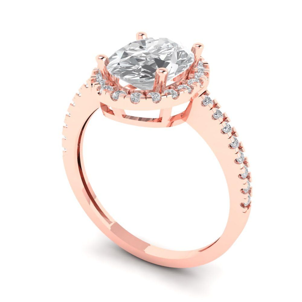 2.27 Ct Brilliant Oval Cut Clear Simulated Diamond 14K Rose Gold Solitaire with Accents Engagement Anniversary Ring Size 5.75