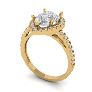 2.38 Ct Pear Cut Clear Simulated Diamond 14K Yellow Gold Halo Solitaire with Accents Engagement Promise Bridal Ring Size 5