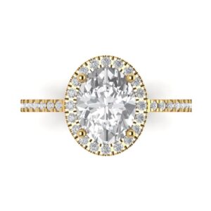 2.27 ct oval cut clear simulated diamond 14k yellow gold solitaire with accents engagement promise bridal ring size 9.75