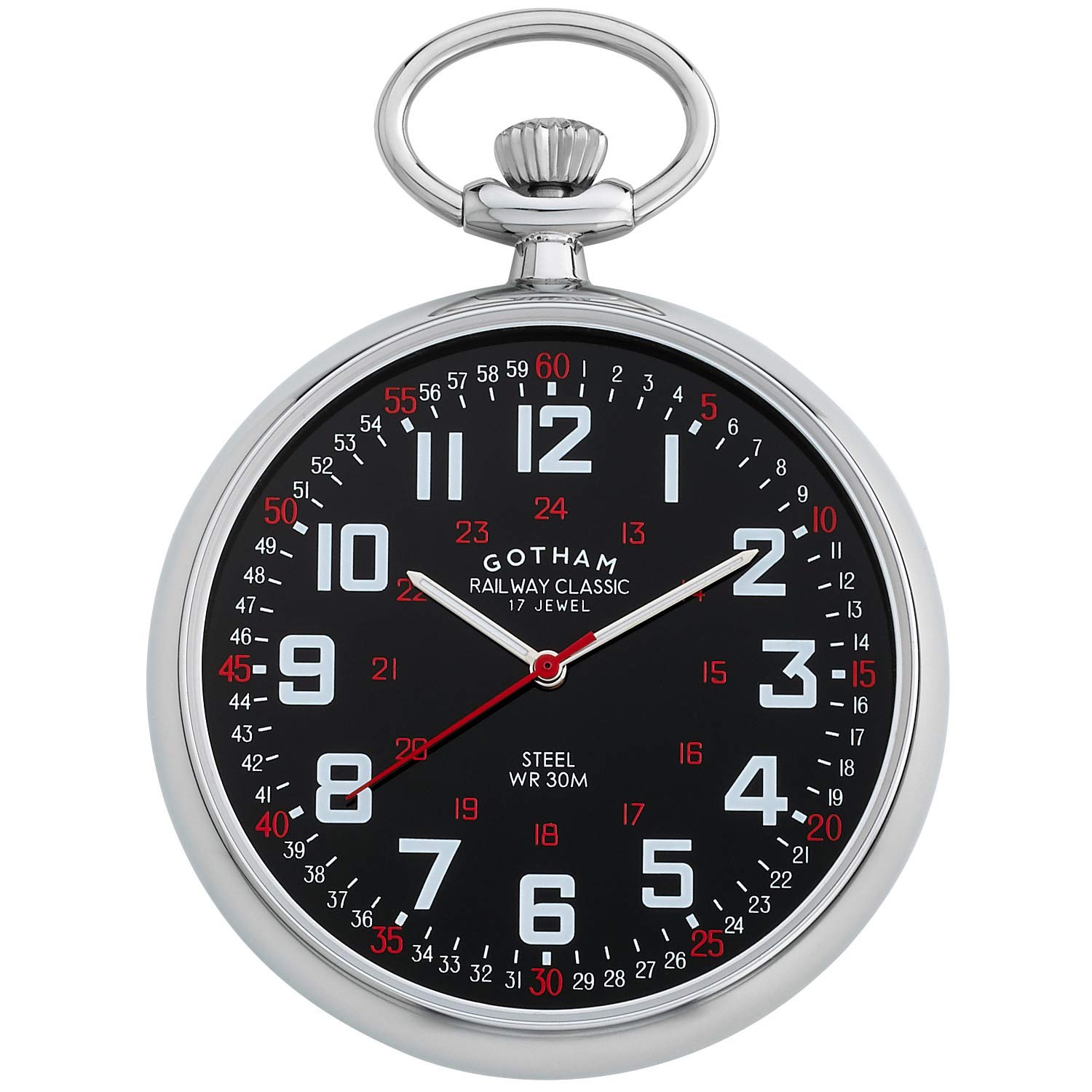 Gotham Men's Stainless Steel Mechanical Hand Wind Railroad Pocket Watch # GWC14100SB