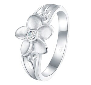 boruo 925 sterling silver ring, plumeria cubic zirconia cz hawaiian flower comfort fit wedding band ring size 9