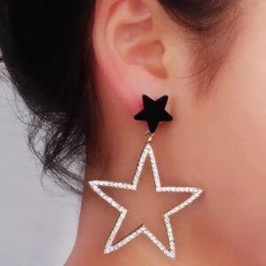 Blingsoul Silver Star Earrings – Elegant Dangle Style Stars Silver Rhinestone Earrings for Women | [J100018] Star Earring