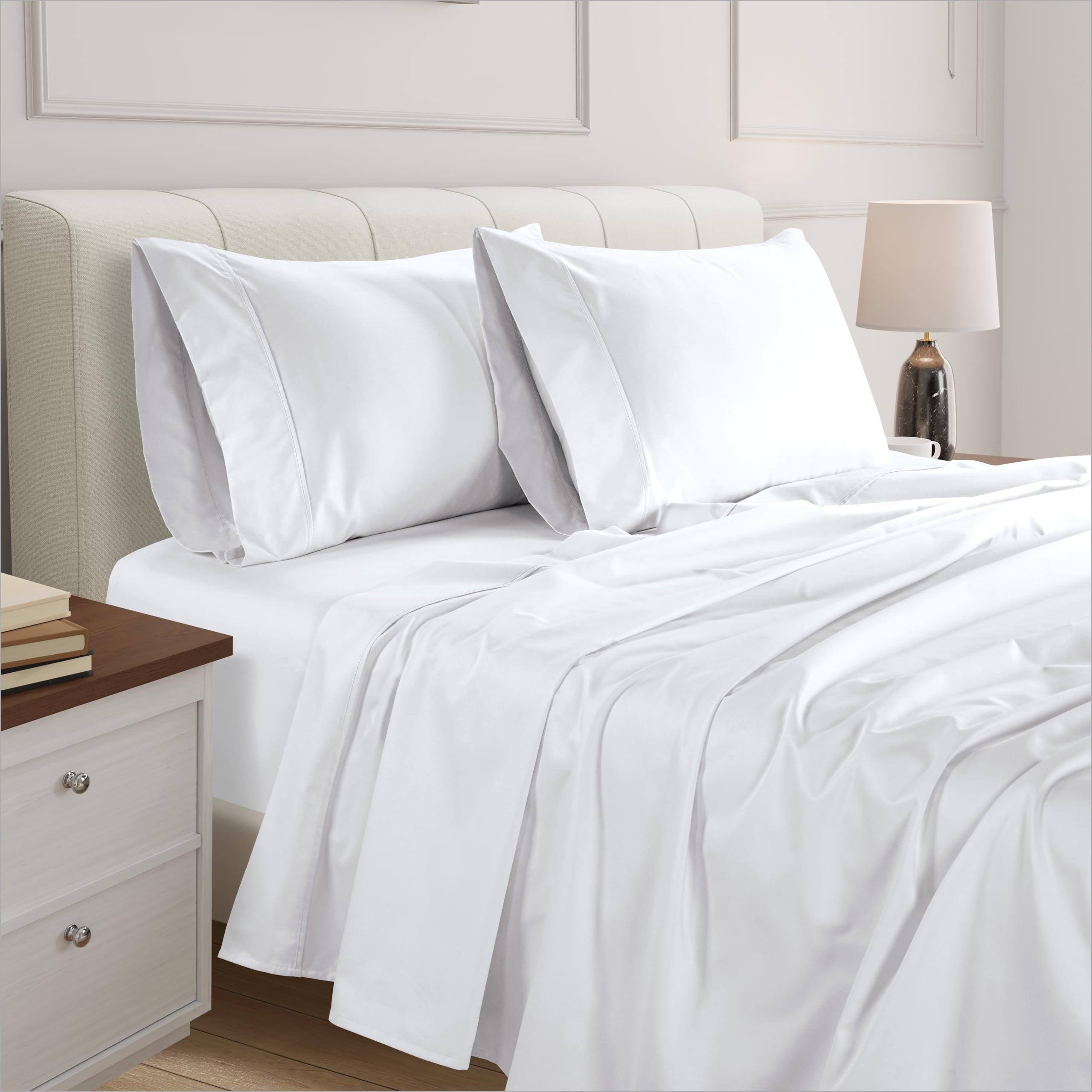 Egyptian Cotton Queen Sheets Deep Pocket 100% Egyptian Cotton Sheets 800 Thread Count Bed Sheet 4 Piece - Extra Long-staple Cotton Sheets and Breathable & Sateen Weave Bed Sheet (White)