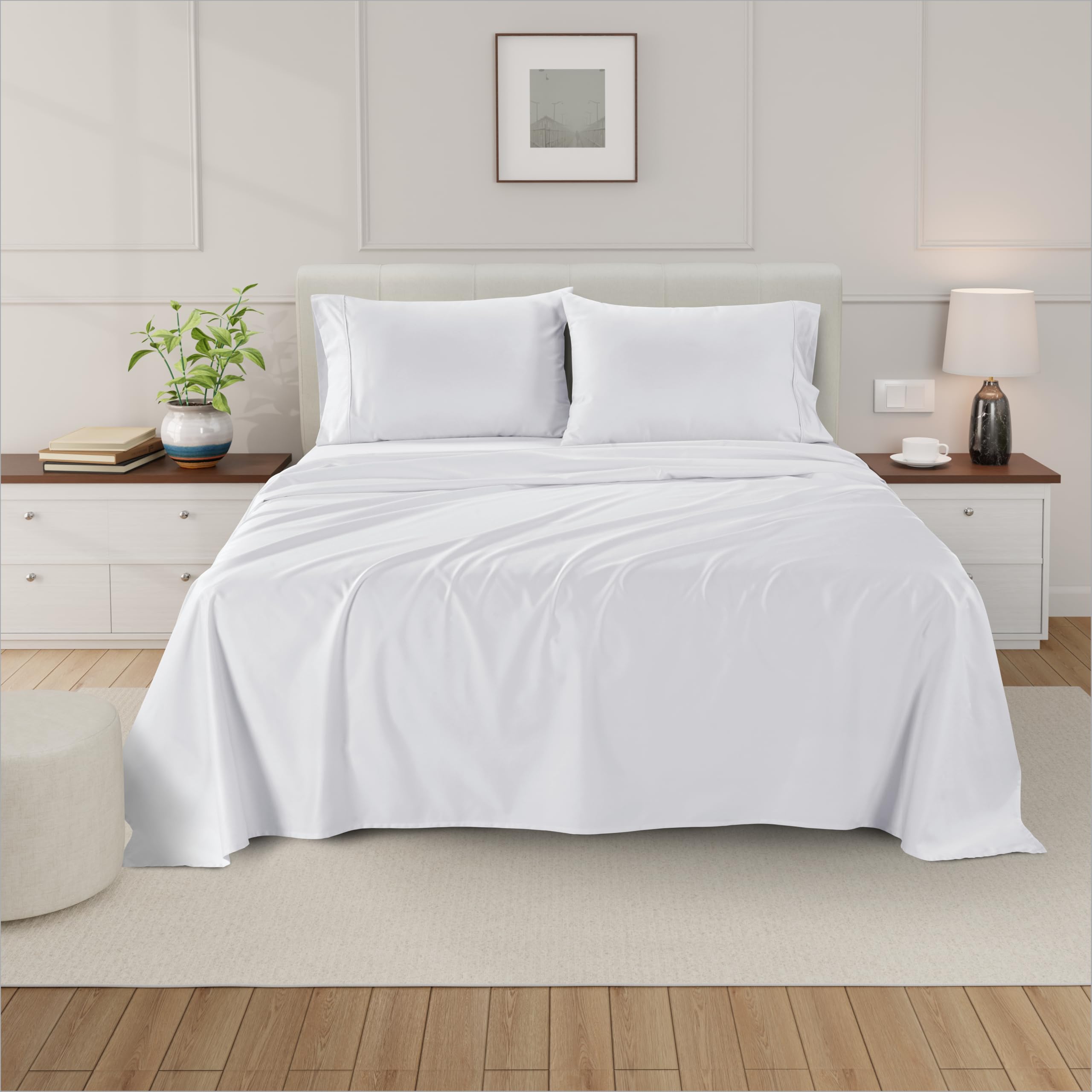 Egyptian Cotton Queen Sheets Deep Pocket 100% Egyptian Cotton Sheets 800 Thread Count Bed Sheet 4 Piece - Extra Long-staple Cotton Sheets and Breathable & Sateen Weave Bed Sheet (White)