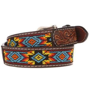 Western Fashion Mens Beaded Belt Brown 36