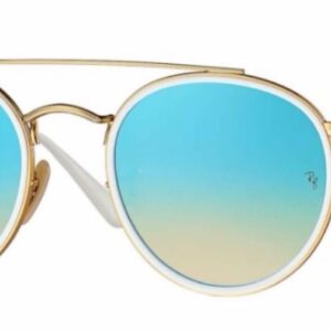 Ray-Ban RB3647N Round Double Bridge Sunglasses, Gold/Blue Brown Mirror Gradient, 51 mm+ BUNDLE with Designer iWear Eyewear Kit