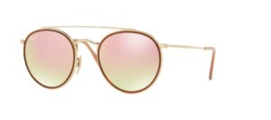 ray-ban rb3647n 001/7o 51m gold/pink brown mirror gradient sunglasses for men for women + bundle with designer iwear eyewear kit