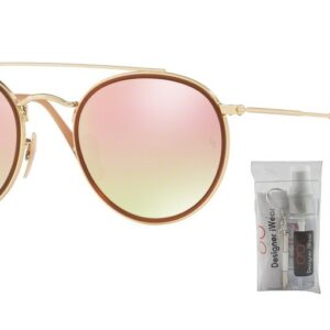 Ray-Ban RB3647N 001/7O 51M Gold/Pink Brown Mirror Gradient Sunglasses For Men For Women + BUNDLE with Designer iWear Eyewear Kit