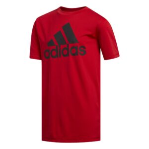 adidas boys' short sleeve aeroready performance logo tee t-shirt, scarlet, medium