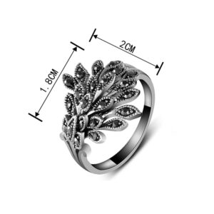 Yfnfxl Womens Antique Black Marcasite Rhinestone Crystal Vintage Leaves Statement Cocktail Rings (9)