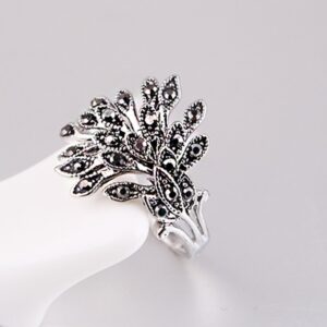 Yfnfxl Womens Antique Black Marcasite Rhinestone Crystal Vintage Leaves Statement Cocktail Rings (9)