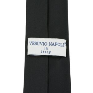 Vesuvio Napoli PreTied SKINNY Men's Neck Tie Solid BLACK Narrow Zipper Necktie